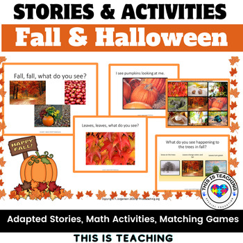 Fall & Halloween Bundle of Adapted Stories, Matching & Math Activities
